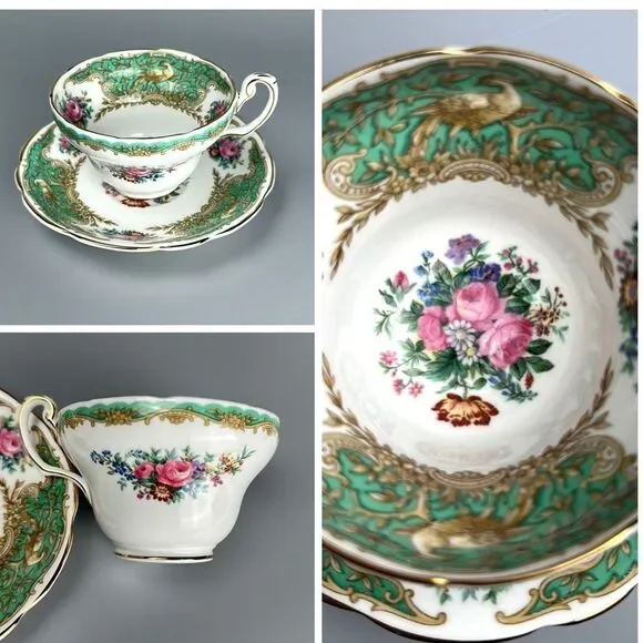 Vintage Coalport "MONTROSE Green" Tea Cup with Saucer Porcelain England - Picture 1 of 14